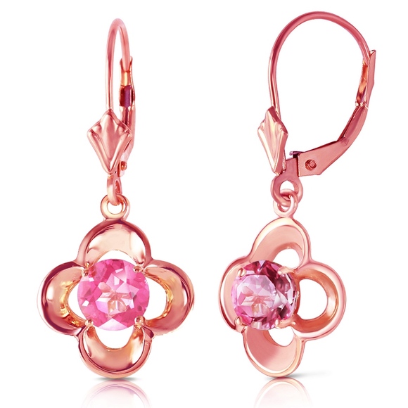 GOLD LEVERBACK EARRING WITH NATURAL PINK TOPAZ